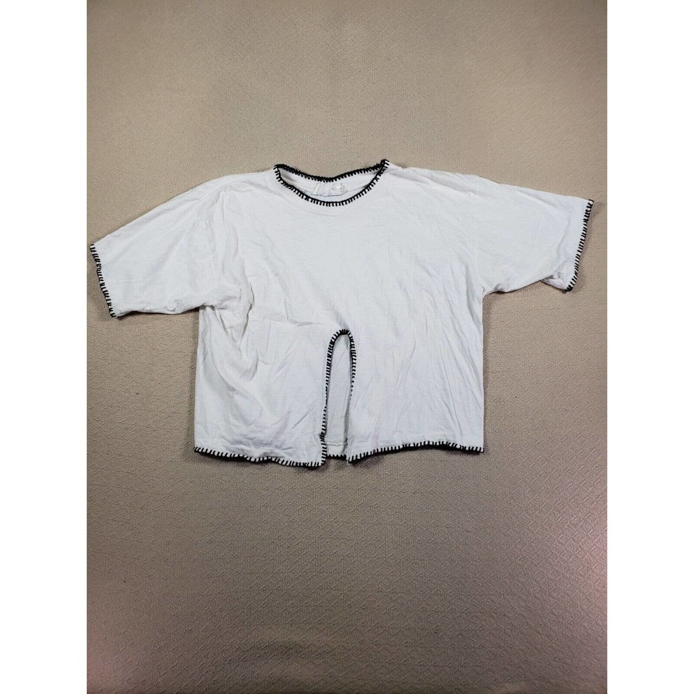 LA Express Shirt Womens Medium M Crop Pullover White Cotton Crew Neck